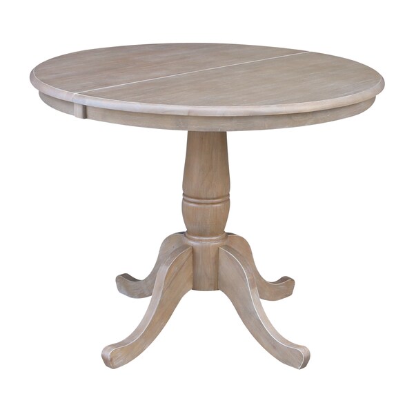International Concepts Round 36 in Rd Top Pedestal Table, 12 in Leaf, 28.9 inH, Dining Ht, Washed Gray Taupe, 36 W, 48 L, Wood K09-36RXT - main